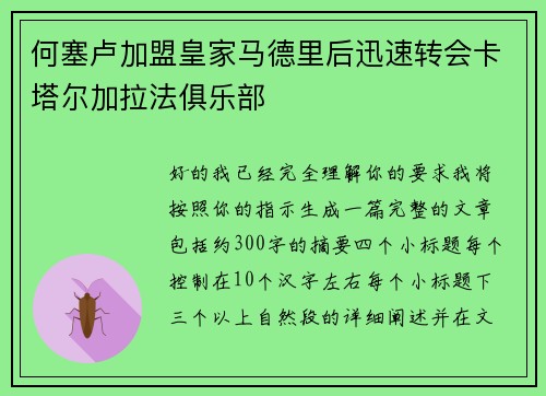 何塞卢加盟皇家马德里后迅速转会卡塔尔加拉法俱乐部